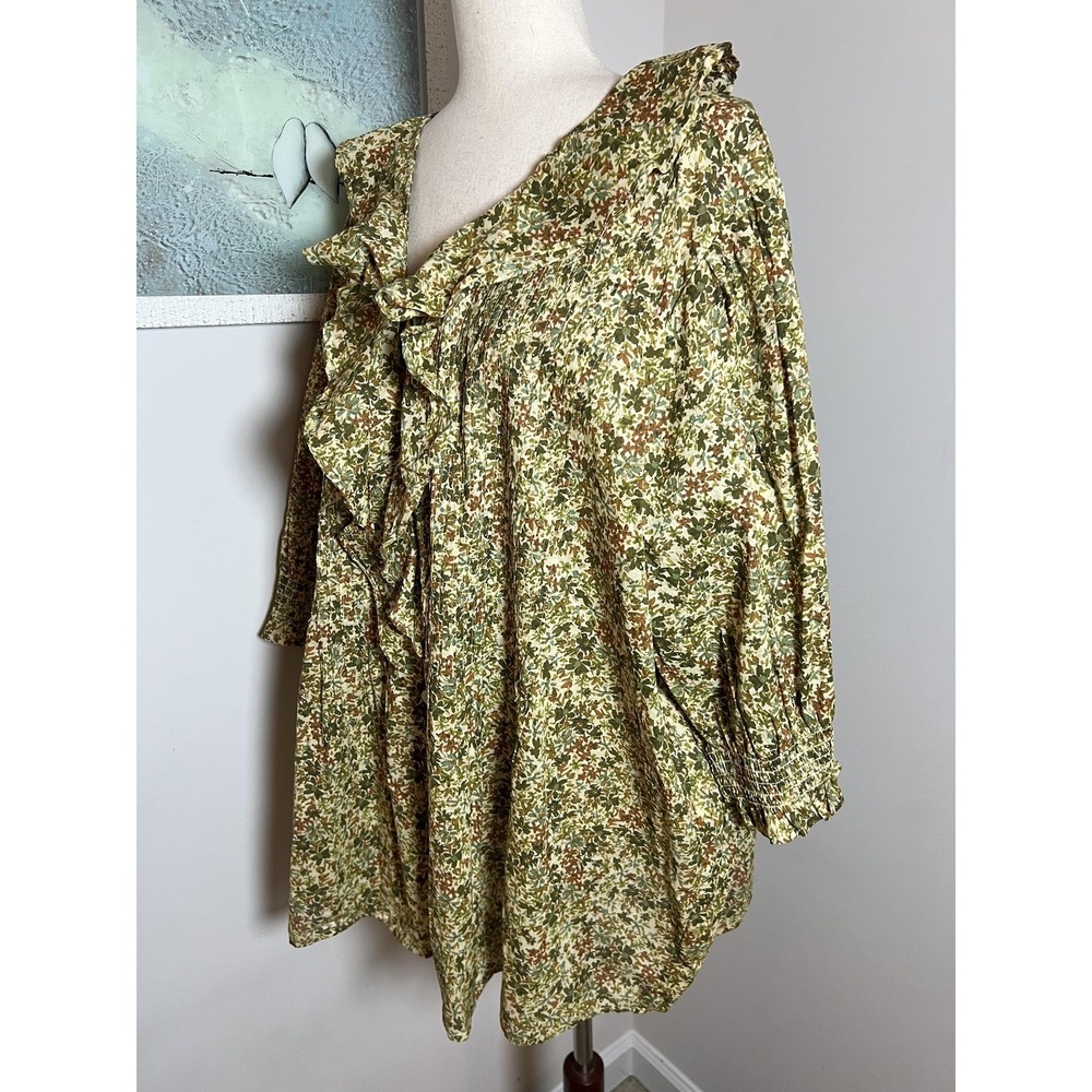 Ree By The Pioneer Woman Top 3X Green Floral Ruffle Tunic Boho Cottagecore Fairy - Picture 5 of 10